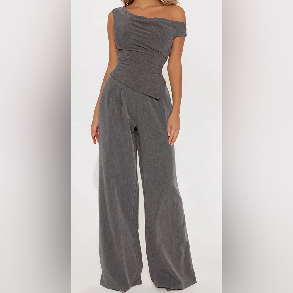 Fashion Nova Running Late Jumpsuit - Charcoal